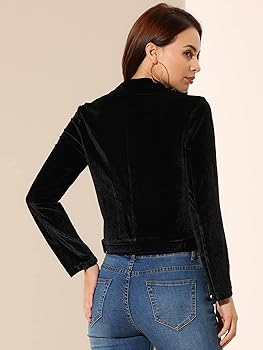 Amazon.com: Allegra K Women's Velvet Jacket Fall Crop Zip Up